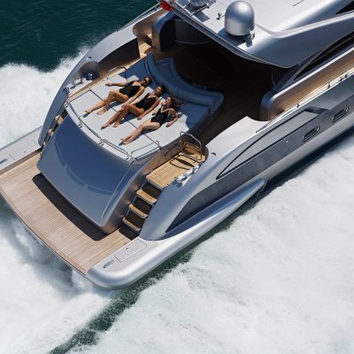 Italy Lazio Tirrenian Sea Off Coast Fiumicinorome Aerial View Luxury Yacht Alfamarine 72